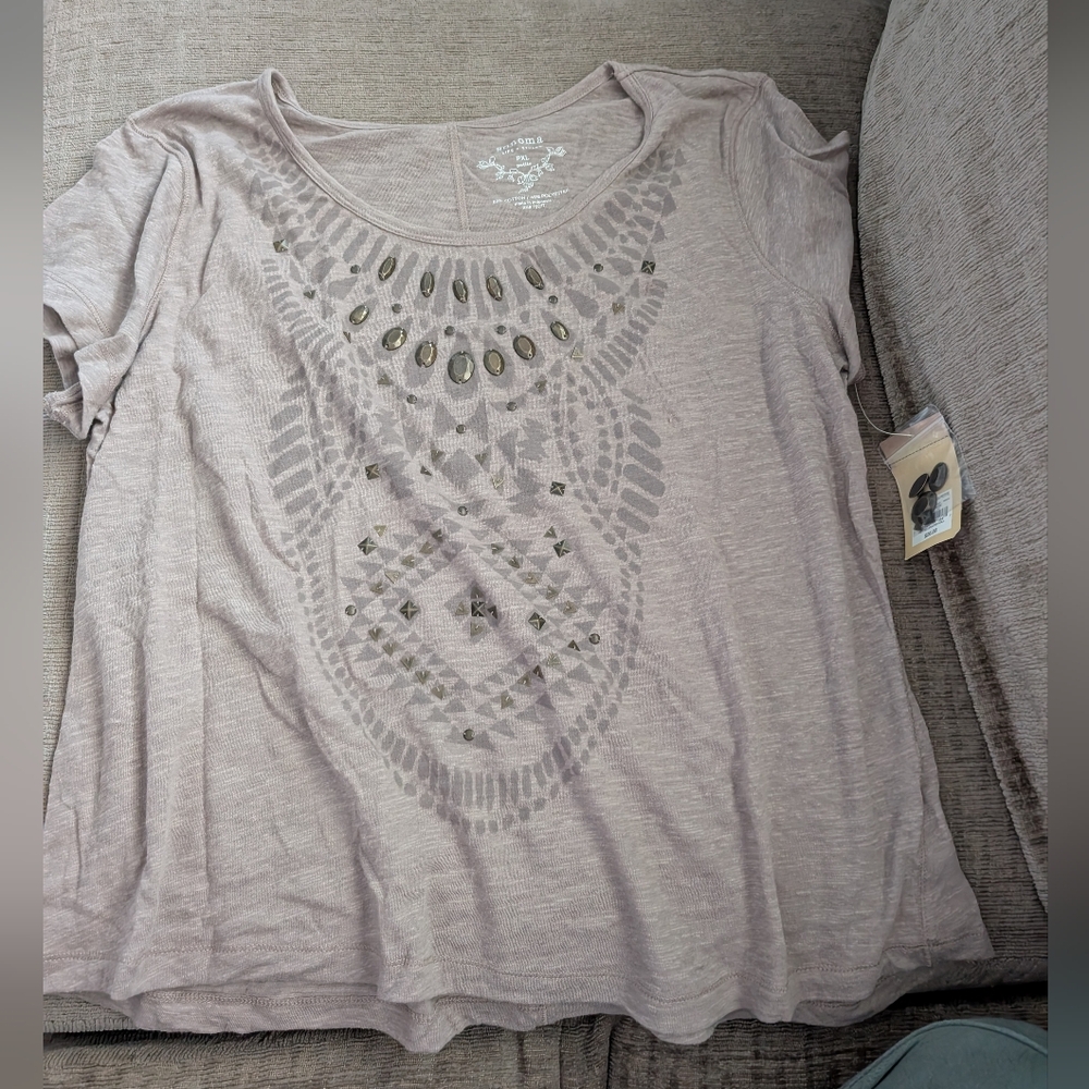 Sonoma Taupe Embellished Short Sleeve Top